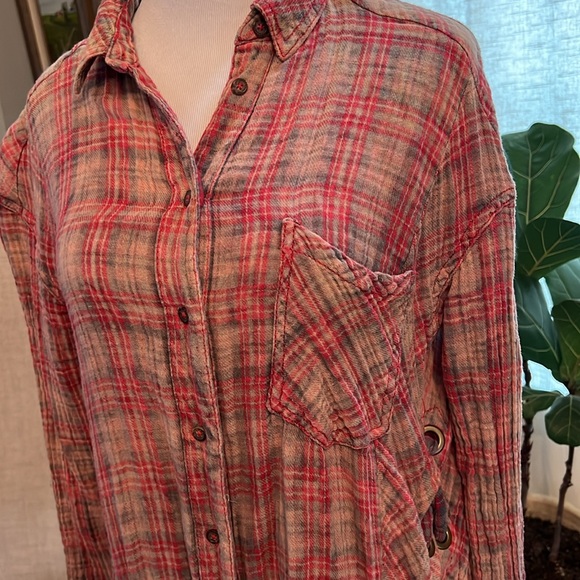 Free People Oversized Plaid side tie tunic - Picture 4 of 9